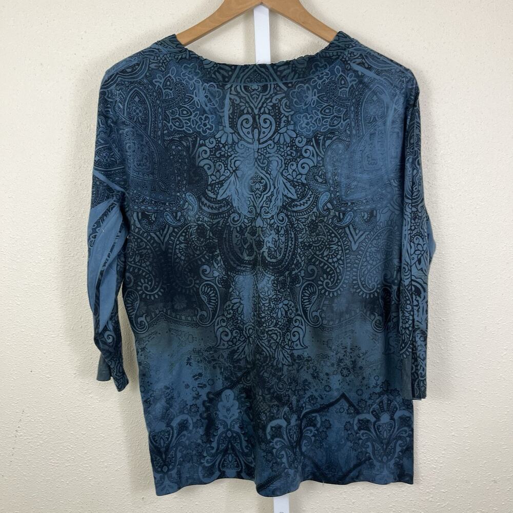 Vintage Y2K Chico’s XL Tunic Top Teal Paisley Rhinestone Embellished Blouse USA - Picture 3 of 5